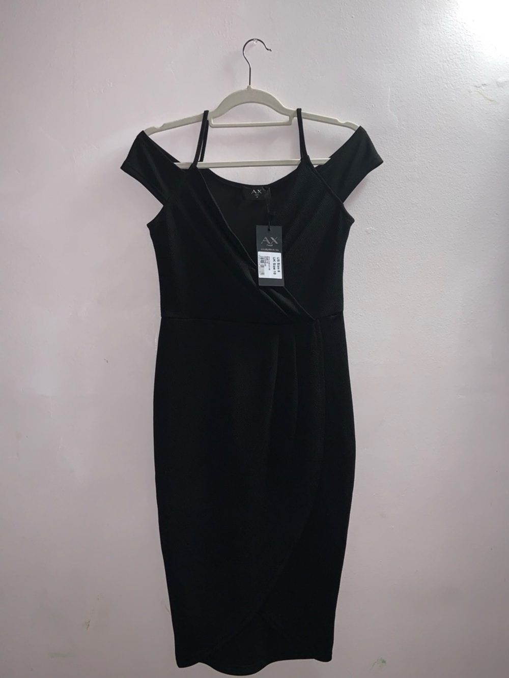 AX Paris Black Cold Shoulder Wrap Around Front Draped Midi Dress (NWT) - Size 6
